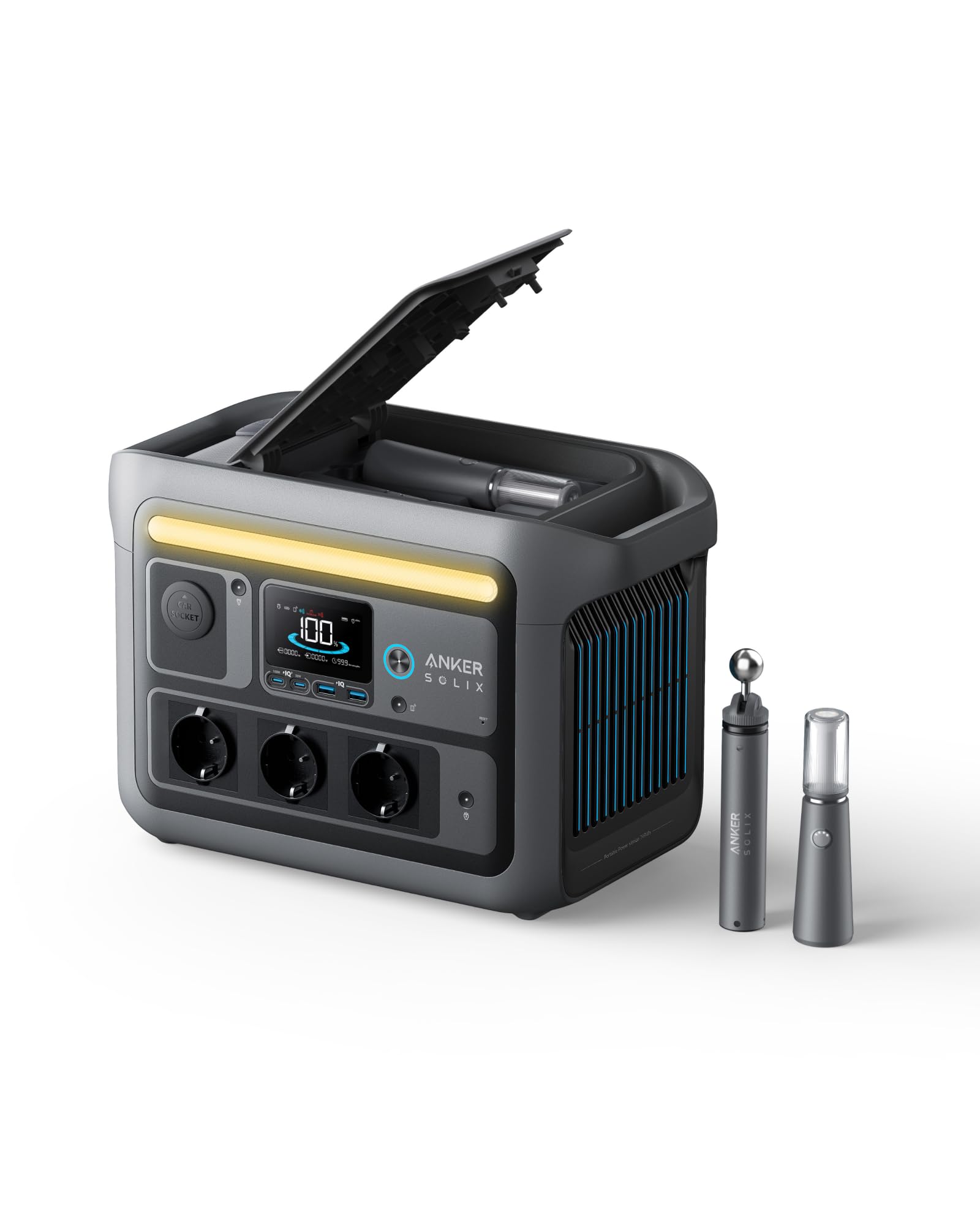 Anker SOLIX C800 Plus Tragbare Powerstation mit 100W Solarpanel, 1200W (1600W Spitzenleistung) Solargenerator für Campingbeleuchtung, 768Wh LiFePO4 Akkus für Camping, Wohmobil, Reisen, Stromausfall