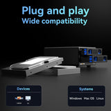 CENMATE Aluminium Festplattengehäuse mit Zwei Einschüben und Lüfter für 2.5„/3.5“ SATA HDD/SSD mit USB A/C 3.0, werkzeugloses Festplattengehäuse, Daisy Chain Erweiterung, DAS(NO RAID/NAS)