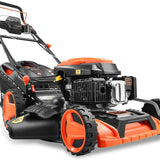FUXTEC 4in1 Benzin Rasenmäher FX-RM5196eSPRO mit E-Start und regulierbarem Selbstantrieb, Gartenmäher inkl. Frontstoßstange, 51 cm Schnittbreite, kugelgelagerte Big Wheel Räder, 60L Grasfangkorb