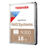 TOSHIBA N300 18TB Interne NAS-Festplatte, 3.5'' SATA HDD, 7200 RPM, 24/7 Betrieb, Unterstützt 1-8 Baysysteme, 128MB Cache, 180TB/Jahr Arbeitslast, 3 Jahre Garantie (HDEXZ10ZNA51F).