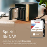TOSHIBA N300 18TB Interne NAS-Festplatte, 3.5'' SATA HDD, 7200 RPM, 24/7 Betrieb, Unterstützt 1-8 Baysysteme, 128MB Cache, 180TB/Jahr Arbeitslast, 3 Jahre Garantie (HDEXZ10ZNA51F).