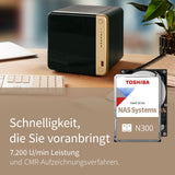 TOSHIBA N300 18TB Interne NAS-Festplatte, 3.5'' SATA HDD, 7200 RPM, 24/7 Betrieb, Unterstützt 1-8 Baysysteme, 128MB Cache, 180TB/Jahr Arbeitslast, 3 Jahre Garantie (HDEXZ10ZNA51F).