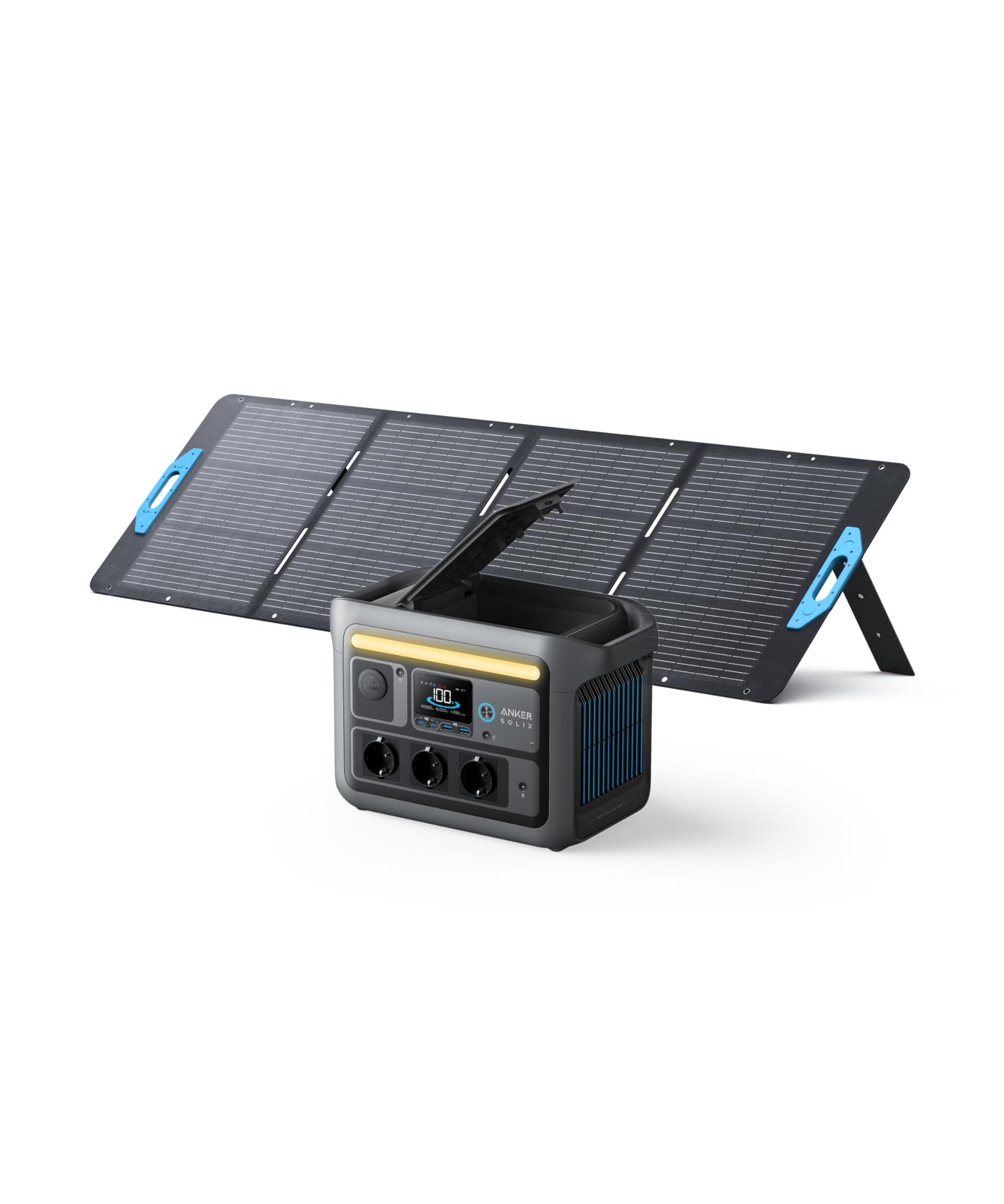 Anker SOLIX C800 Plus Tragbare Powerstation mit 100W Solarpanel, 1200W (1600W Spitzenleistung) Solargenerator für Campingbeleuchtung, 768Wh LiFePO4 Akkus für Camping, Wohmobil, Reisen, Stromausfall