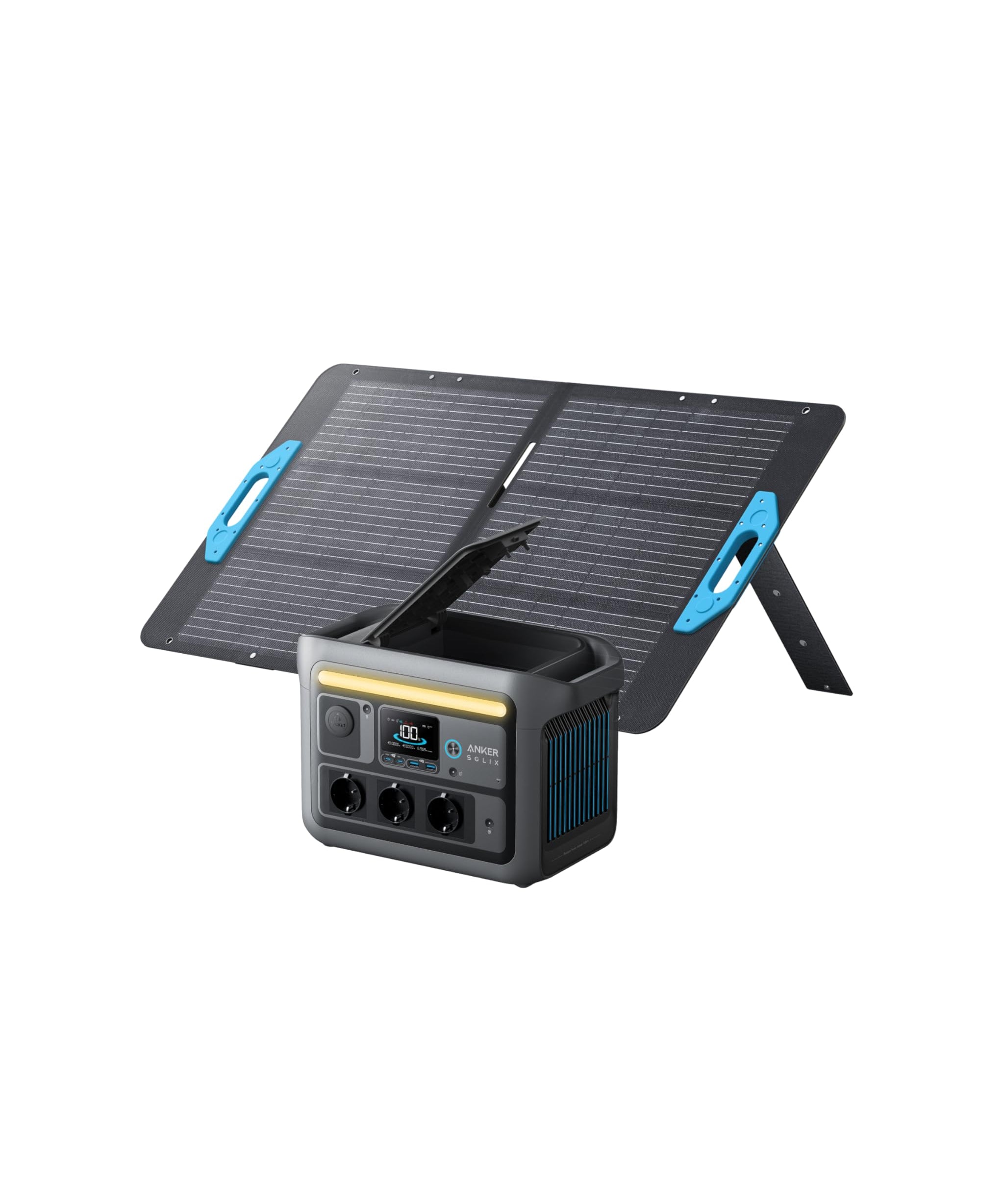 Anker SOLIX C800 Plus Tragbare Powerstation mit 100W Solarpanel, 1200W (1600W Spitzenleistung) Solargenerator für Campingbeleuchtung, 768Wh LiFePO4 Akkus für Camping, Wohmobil, Reisen, Stromausfall