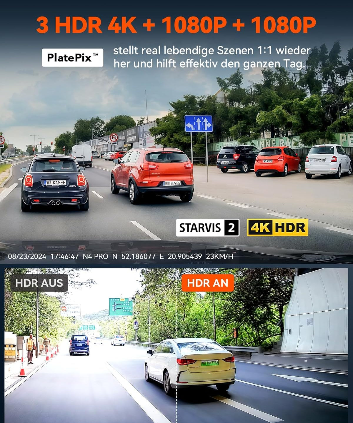 VANTRUE N4 Pro 3-Kanal 4K HDR Dashcam – STARVIS 2, WiFi, GPS, Parküberwachung